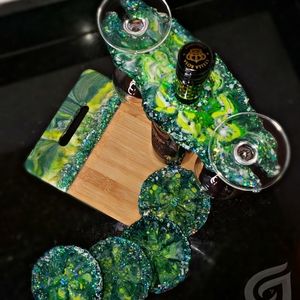 Handmade Board+Wine Rack+Coasters Resin Design